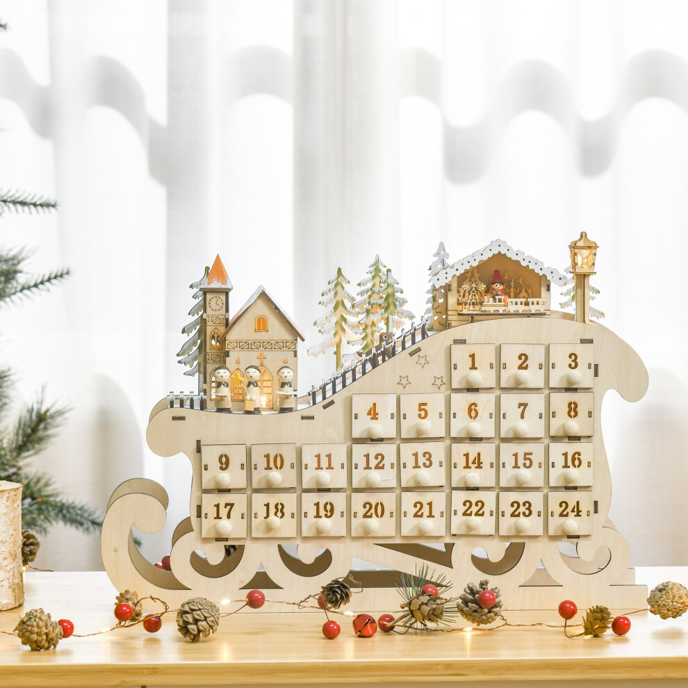 Homcom Christmas Village Advent Calendar With Countdown Drawer - Natural Wood - Image 2