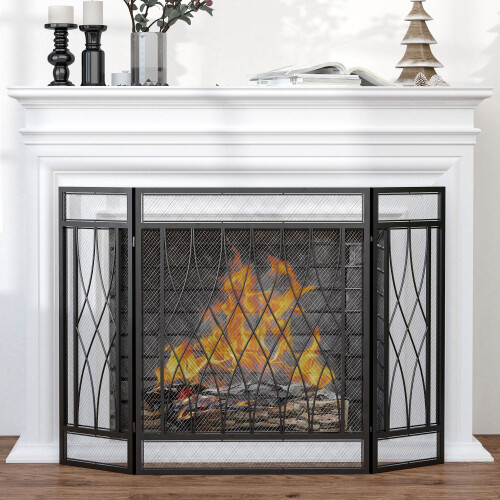 Homcom 126cm 3-Panel Metal Folding Fireplace Screen Protective Guard Child Pet Home