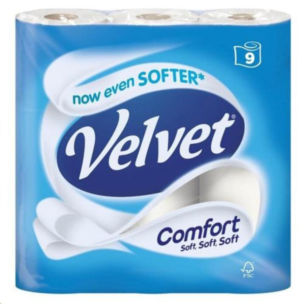 Velvet comfort soft toilet paper 2 ply 9 rolls x 5 packs