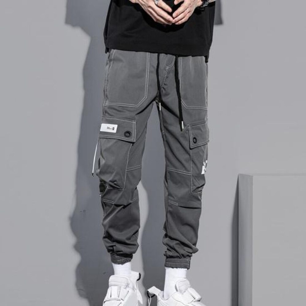 (grey, M) Men's Spring And Autumn Models Plus Size Drawstring Leg Work Trousers Casual Sports Work Trousers