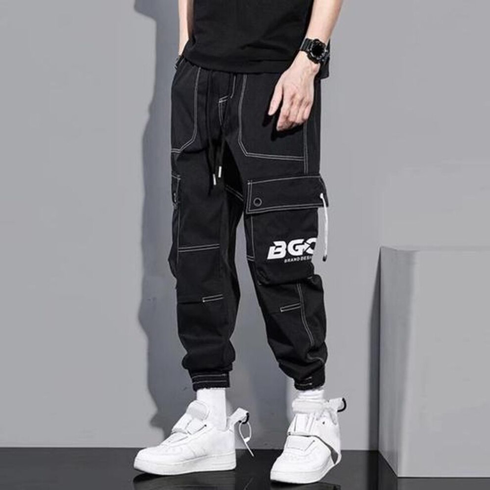 (black, S) Men's Spring And Autumn Models Plus Size Drawstring Leg Work Trousers Casual Sports Work Trousers