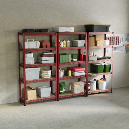 (Red, 3 Bay) 5 Tier Storage Shelves Large Adjustable Units