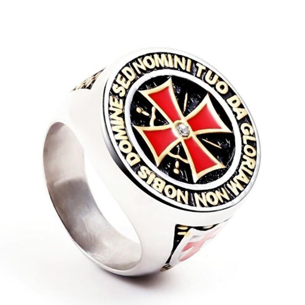 (silver, 9) Punk Rock Crusader Cross Rings for Men Knight Templar Knight Symbol Ring Male Jewelry