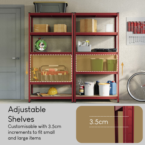 (Red, 2 Bay) 5 Tier Storage Shelves Large Adjustable Units 2