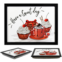 (Sweet Day) GEEZY Large Wooden Bean Bag Cushioned Lap Tray - 44 x 34cm