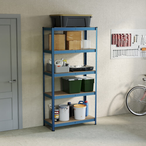 (Blue, Single) 5 Tier Storage Shelves Large Adjustable Units