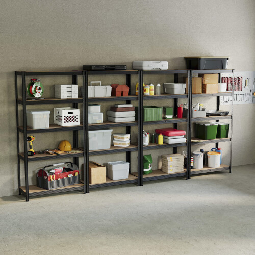 (Black, 4 Bay) 5 Tier Storage Shelves Large Adjustable Units