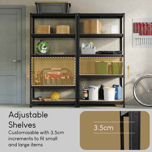 (Black, 2 Bay) 5 Tier Storage Shelves Large Adjustable Units 2
