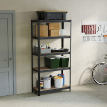 (Black, Single) 5 Tier Storage Shelves Large Adjustable Units