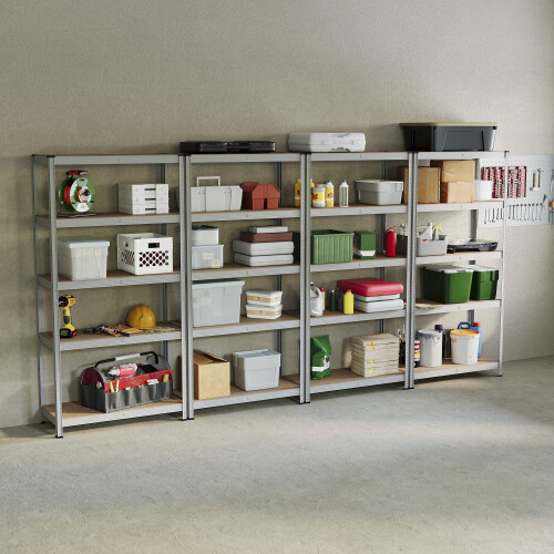 (Galvanised, 4 Bay) 5 Tier Storage Shelves Large Adjustable Units
