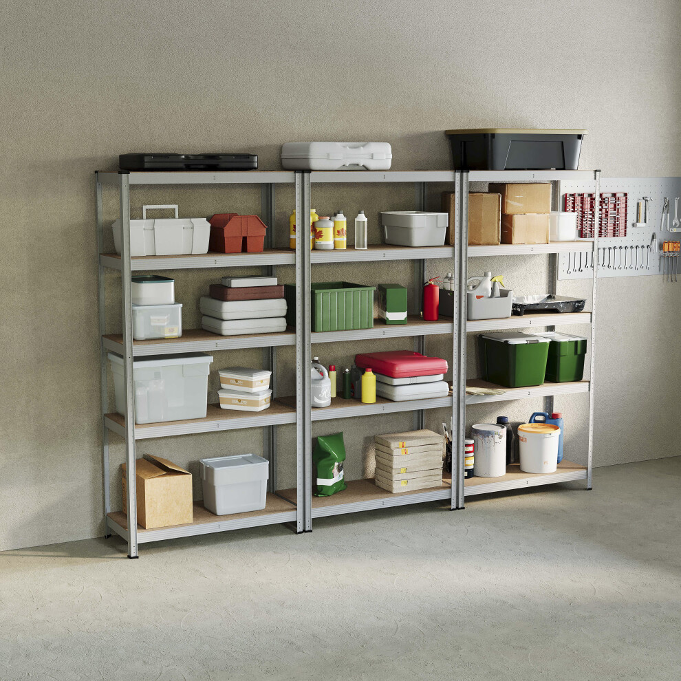 (Galvanised, 3 Bay) 5 Tier Storage Shelves Large Adjustable Units