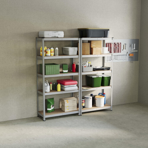 (Galvanised, 2 Bay) 5 Tier Storage Shelves Large Adjustable Units
