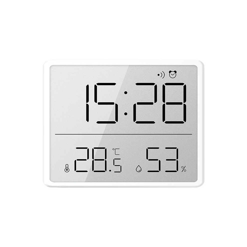 Jojomino White Digital Hygrometer Thermometer With Clock Humidity Monitor Alarm For Home Office Baby Room