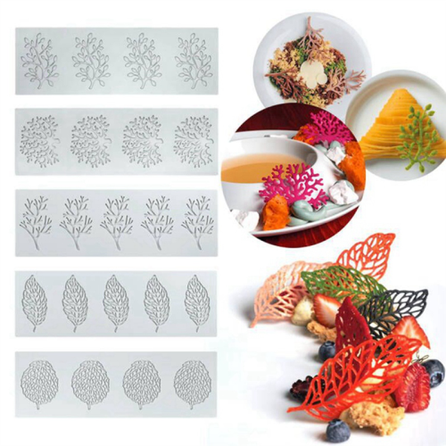 Molecular Cuisine Plating Silikonform 5er-Pack Blätter Silikonform Fondantform Spitzenmatte Kuchenform 2
