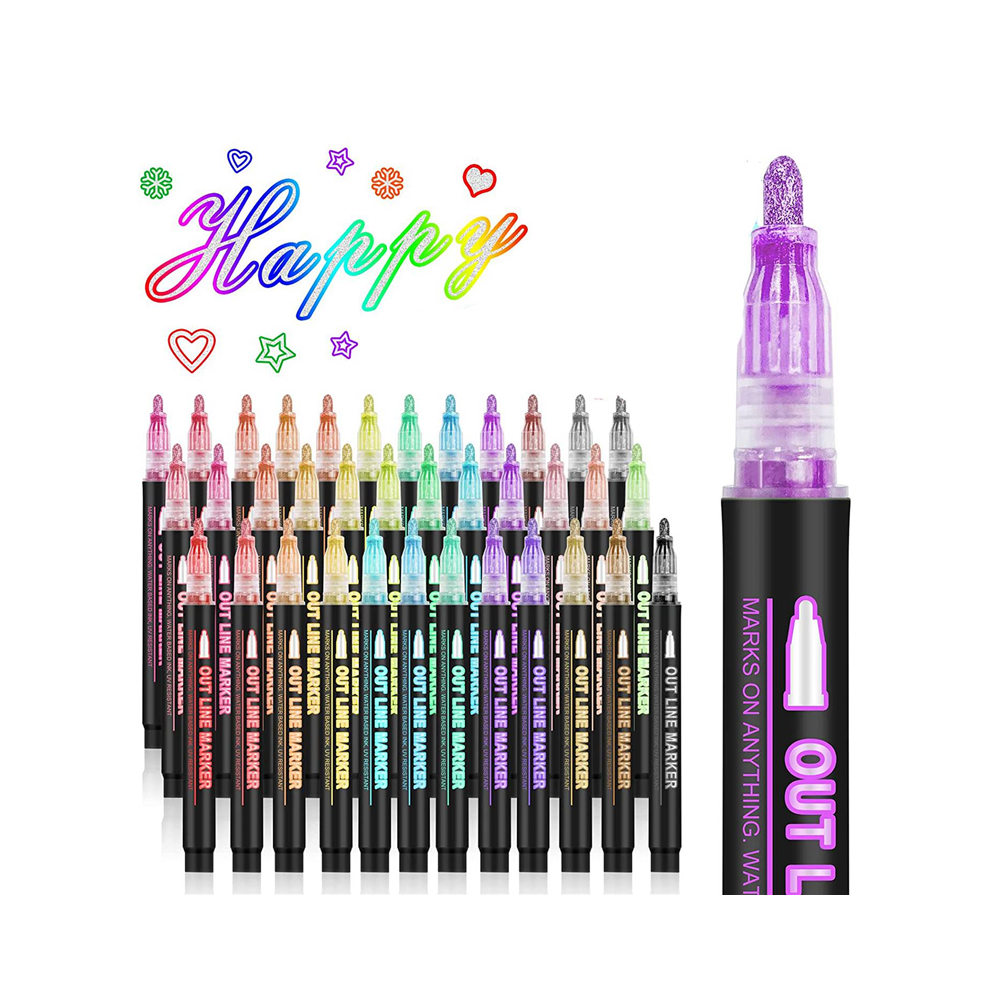 Jojomino Double Line Outline Markers, 36 Colors Super Squiggles Shimmer Marker Pen Set, Self Metallic Markers