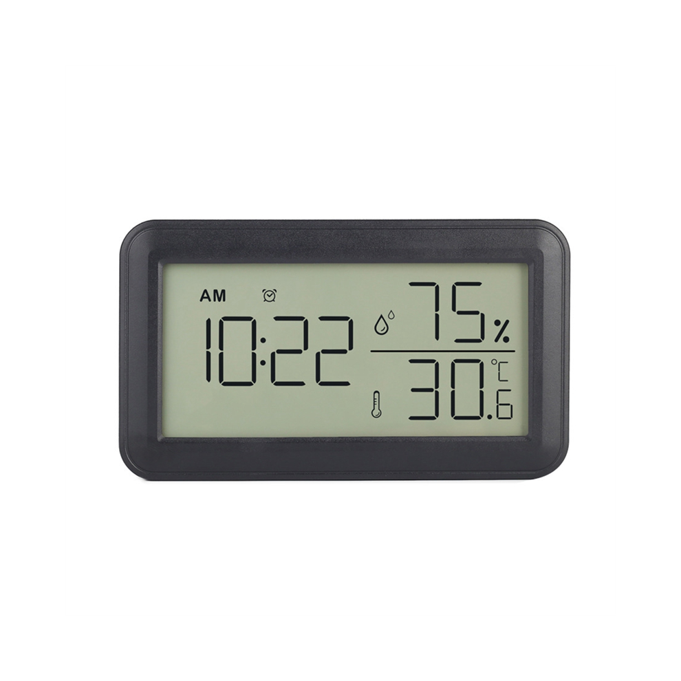 Thermomètre hygromètre d'intérieur avec réveil, thermomètre numérique LCD, pour chambre, salon, cave à vin (noir)