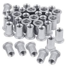 Nut 100Pcs 1/4In-20UNC Stainless Steel 304 Finish Flat Head Rivnut Threaded Insert Nut Knurled Body Vertical Rivets Nut