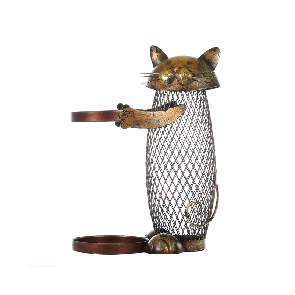 Chaton Rouge Casier à Vin Tirelire Rangement Décoration de la Maison Fer Forgé Casier à Vin Artisanat Cadeau de Noël Animal Casier à Vin