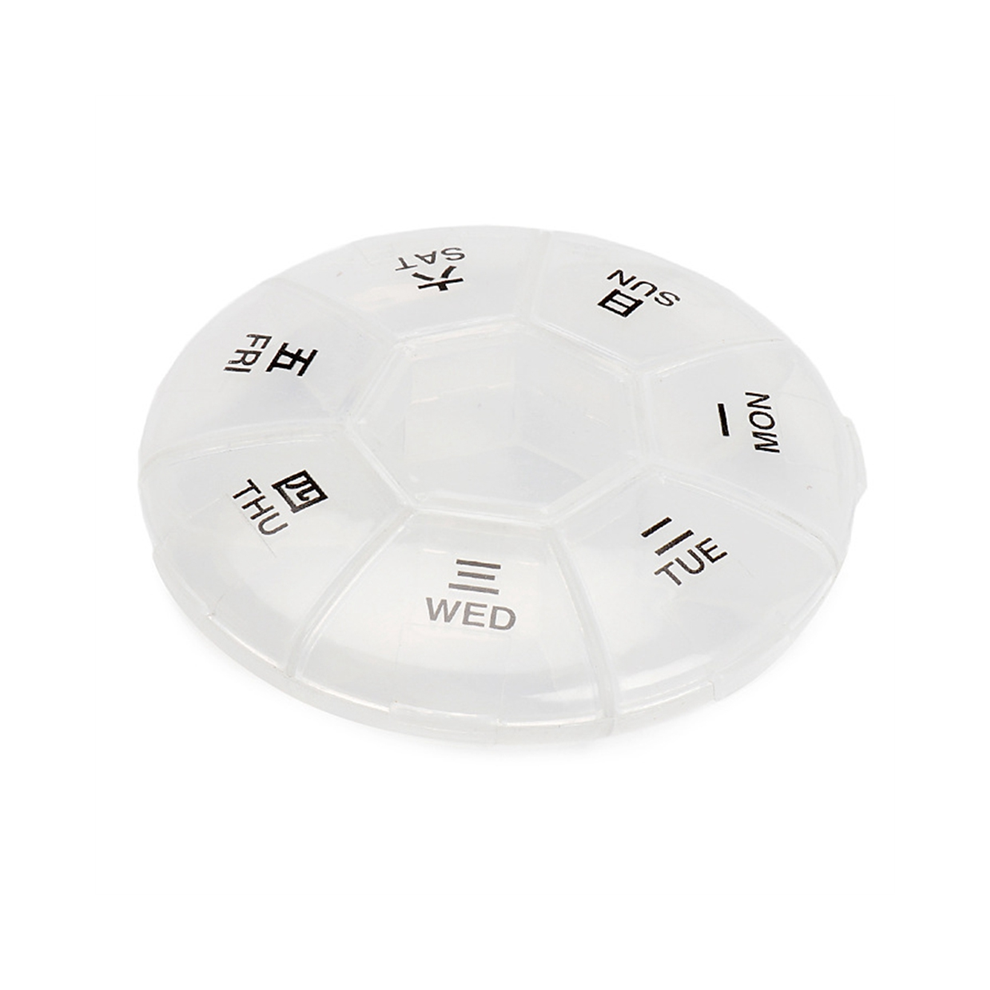 Jojomino Round Portable Pill Box Medicine Planner Small Case Weekly Organizer 7-Sided Reminder Shaped