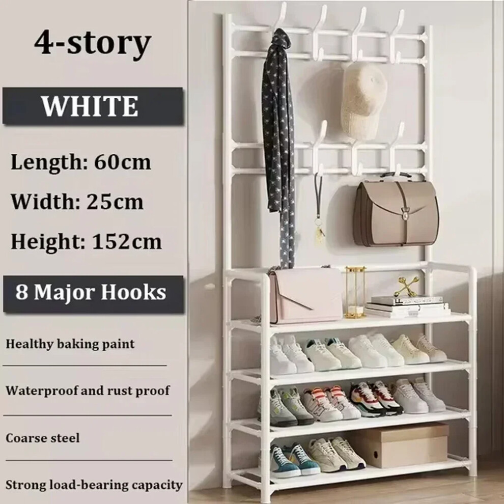 (White) 4 Tier Metal Living Room Shoe And Coat Rack Storage-image-OPC-PGPPXHX-NEW
