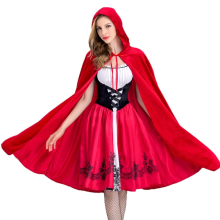 Fantasia gótica feminina de Chapeuzinho Vermelho com capuz, vestido de festa de Natal e Halloween com capa, dramatização adulta M