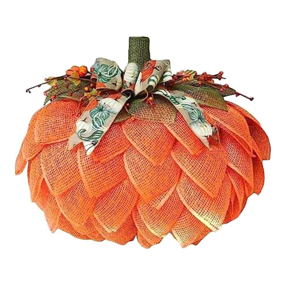 Corona De Calabaza, Corona De OtoñO Con Lazos Y Bayas, Guirnalda Para Puerta, DecoracióN De Arpillera.-image