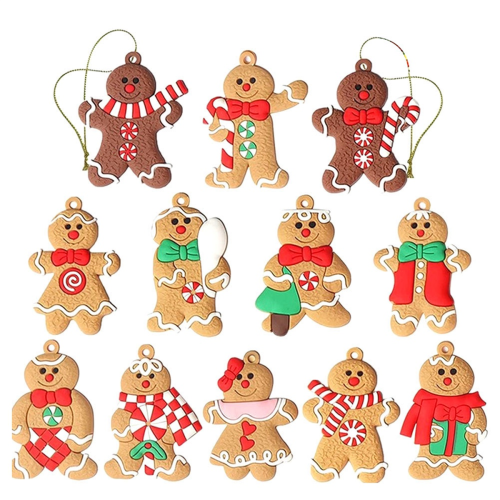 12Pcs Ornaments for Christmas Assorted Plastic Gingerbread Figurines Tree Hanging Decorations 1