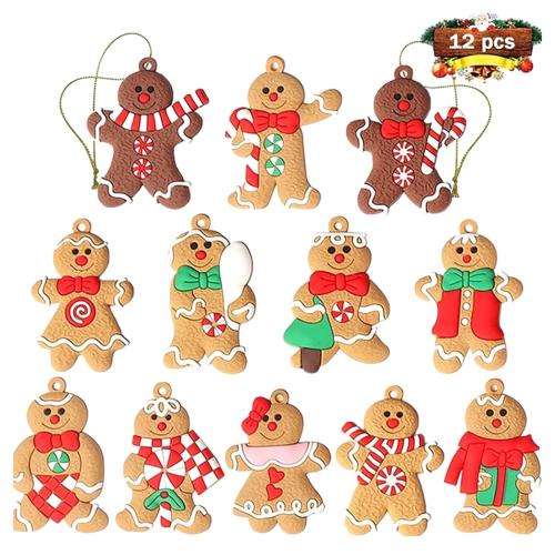 12Pcs Ornaments for Christmas Assorted Plastic Gingerbread Figurines Tree Hanging Decorations 2