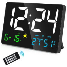 Digitale Wanduhr mit großem Display, 25 cm USB-LED-Uhren mit Alarm für Schlafzimmer mit Wetterstation