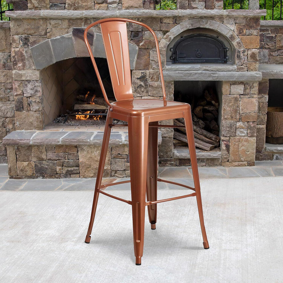 4pc Bar Stools Distressed Metal Indoor and Outdoor Counter High Stool Copper