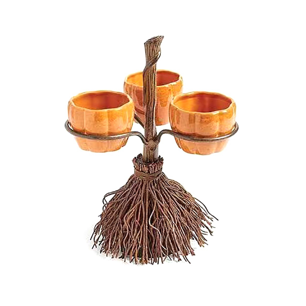 Jojomino Cute Halloween Resin Pumpkin Bowls On Broom For Serving Fruit Salad Snacks Halloween Party