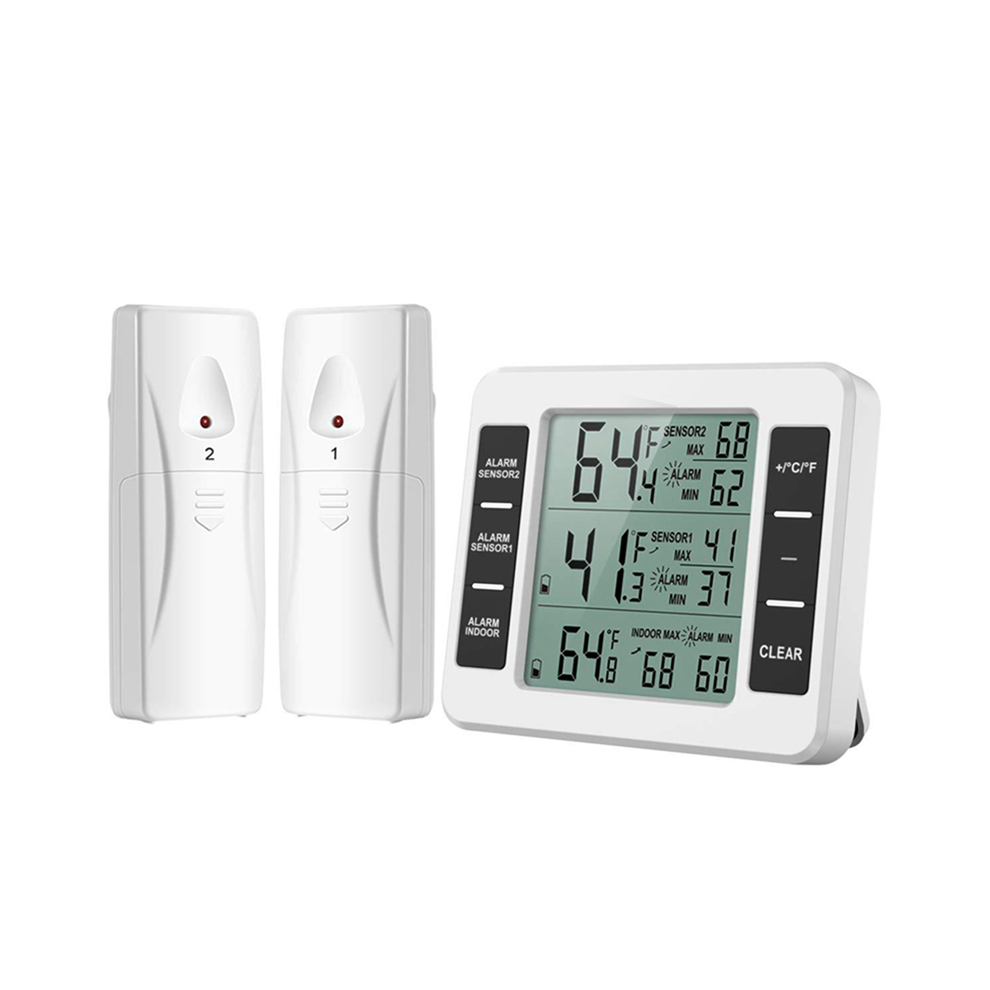 Jojomino Wireless Refrigerator Thermometer Digital Freezer Temperature Monitor With 2 Sensors For Indoor Outdoor