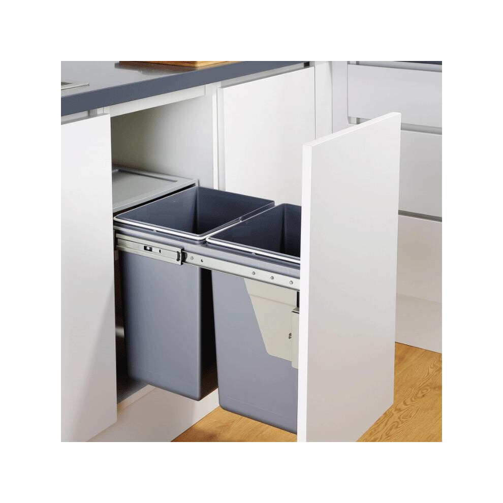 Charles Bentley Pull Out Kitchen Cupboard Bin 40L Capacity - Recycling Multi Compartment Odour Preventing Lid
