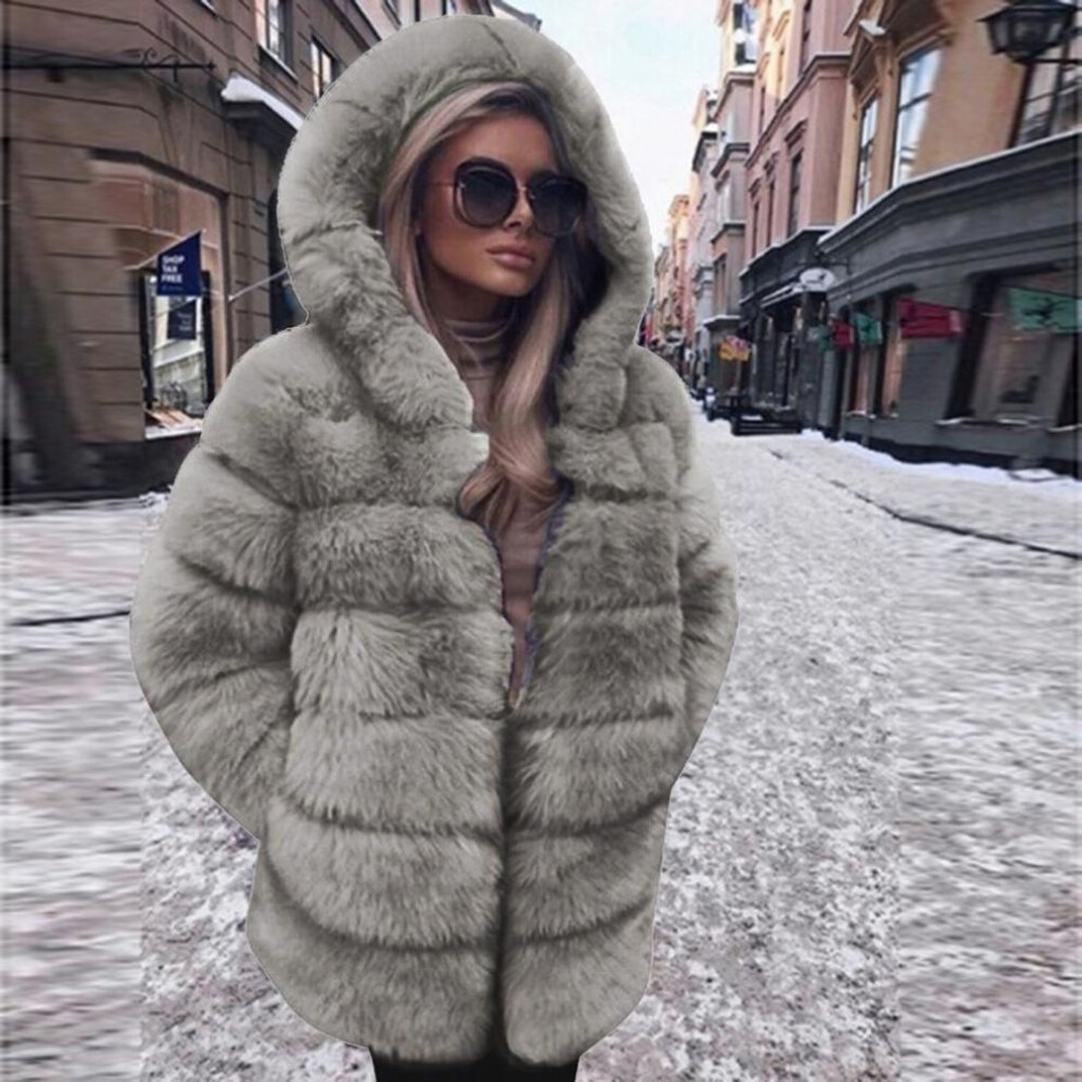 (as the picture, XL) Women Fashion Luxury Faux Coat Hooded Autumn Winter Warm Overcoat