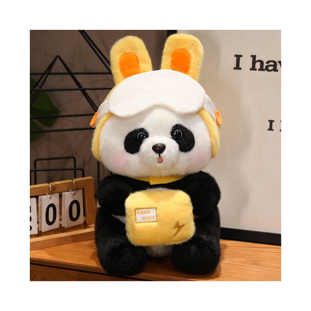 (Jaune, 40 cm/15,75 pouces) Panda gourmand en peluche, dessin animé mignon, livraison de hamburgers,