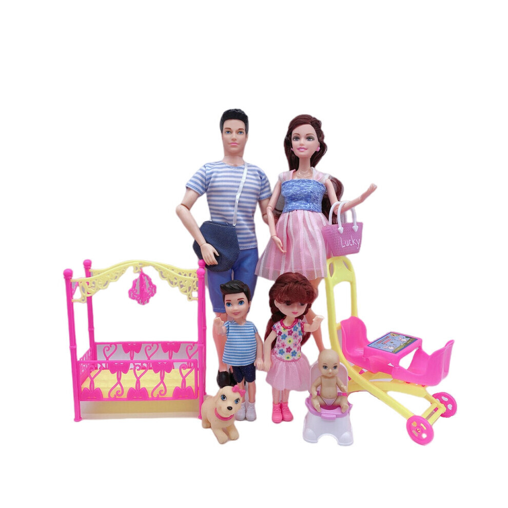 (Berceau) Happy Playset famille enceinte maman papa bébé poupée poussette lit jouet accessoires