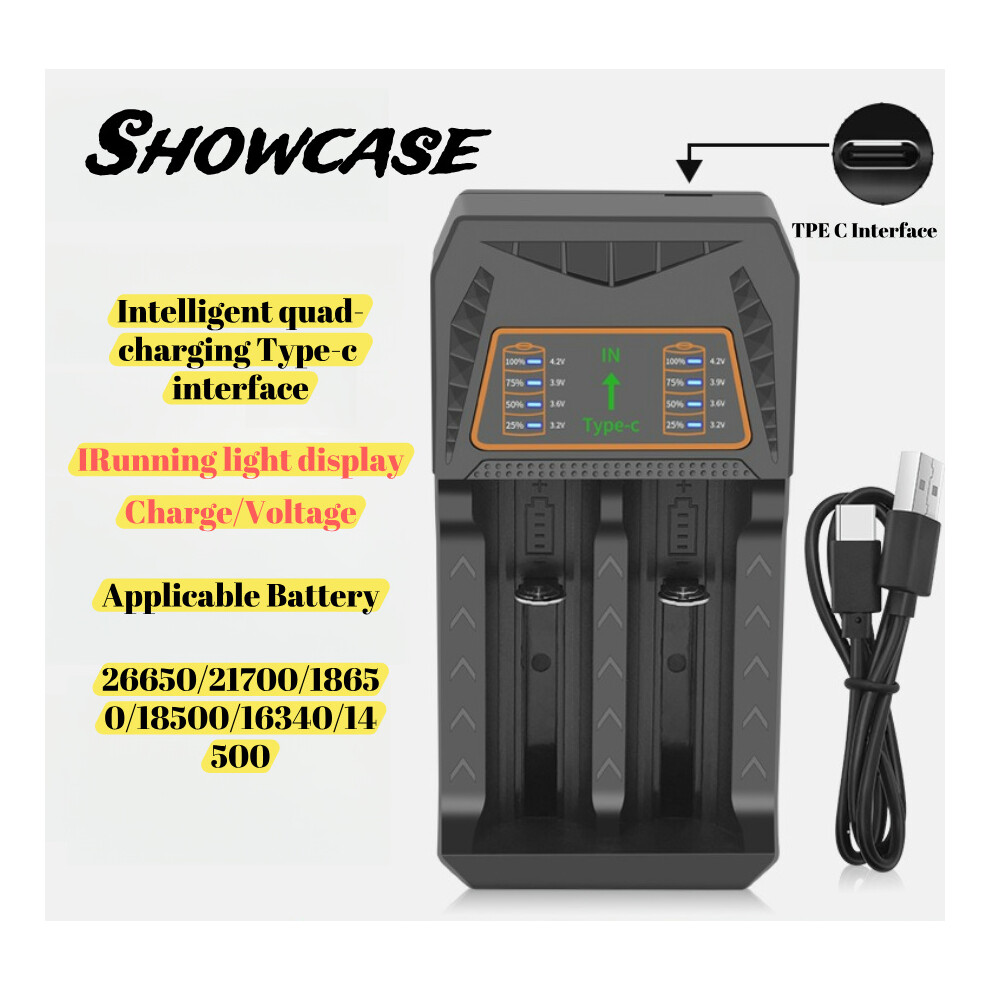 (MH-5D82HP, 2 Bay) 2/4 Bay Universal 18650 Charger - Fast Charging for 21700/26650/18500/16340/14500 Lithium Batteries & More, Safe Auto-Shutoff, Home