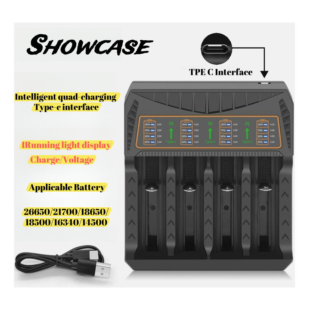 (MH-5D84HP, 4 Bay) 2/4 Bay Universal 18650 Charger - Fast Charging for 21700/26650/18500/16340/14500 Lithium Batteries & More, Safe Auto-Shutoff, Home