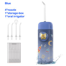 (Blå med 4 munstycken) Mini Barn Elektrisk Oral Irrigator Bärbar Vattentandtråd Tandkött Tandställningsvård