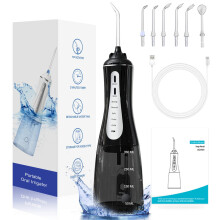 (Svart) 350ML Bärbar Vattentandtråd Tandvattenstråle Oral Irrigator Tandvård 6 Munstycken Vattentät