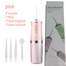 (Rosa 4-huvuds med låda) Vattentandtråd Oral Irrigator USB Uppladdningsbar 220ml 3 Lägen Bärbar Tandvatten