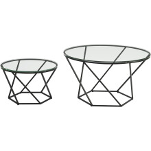 Nest Of Tables Geometric Design, Glass, Black