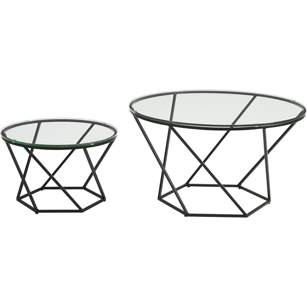 Mid Century Modern Metak Nest Of Tables Geometric Design, Glass, Black