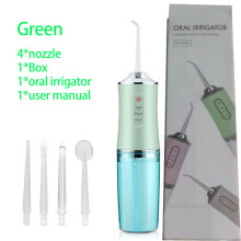 (Grön 4-huvud med låda) Vattentandtråd Oral Irrigator USB Uppladdningsbar 220ml 3 Lägen Bärbar Tandvatten