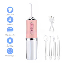 (Rosa) Oral Irrigator Bärbar USB Uppladdningsbar Tandtråd Vattenstråle Tandtråd Tandpetare 4 Jetstrålar