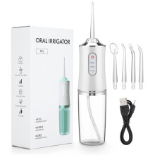 (Vit) Oral Irrigator Bärbar Tandvattentråd USB Uppladdningsbar Vattenstråle Tandtråd Tandpetare 4 Jetstrålar