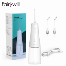 (AE-FW-FC5091White-kJ) Fairywill Sladdlös Vattentandtråd 3 Lägen Och 2 Utbytbara Munstycken 300Ml Avtagbar