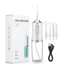 (vit - med låda) Ny oral irrigator USB-uppladdningsbar vattentråd Bärbar tandvattenstråle 6 spetsar