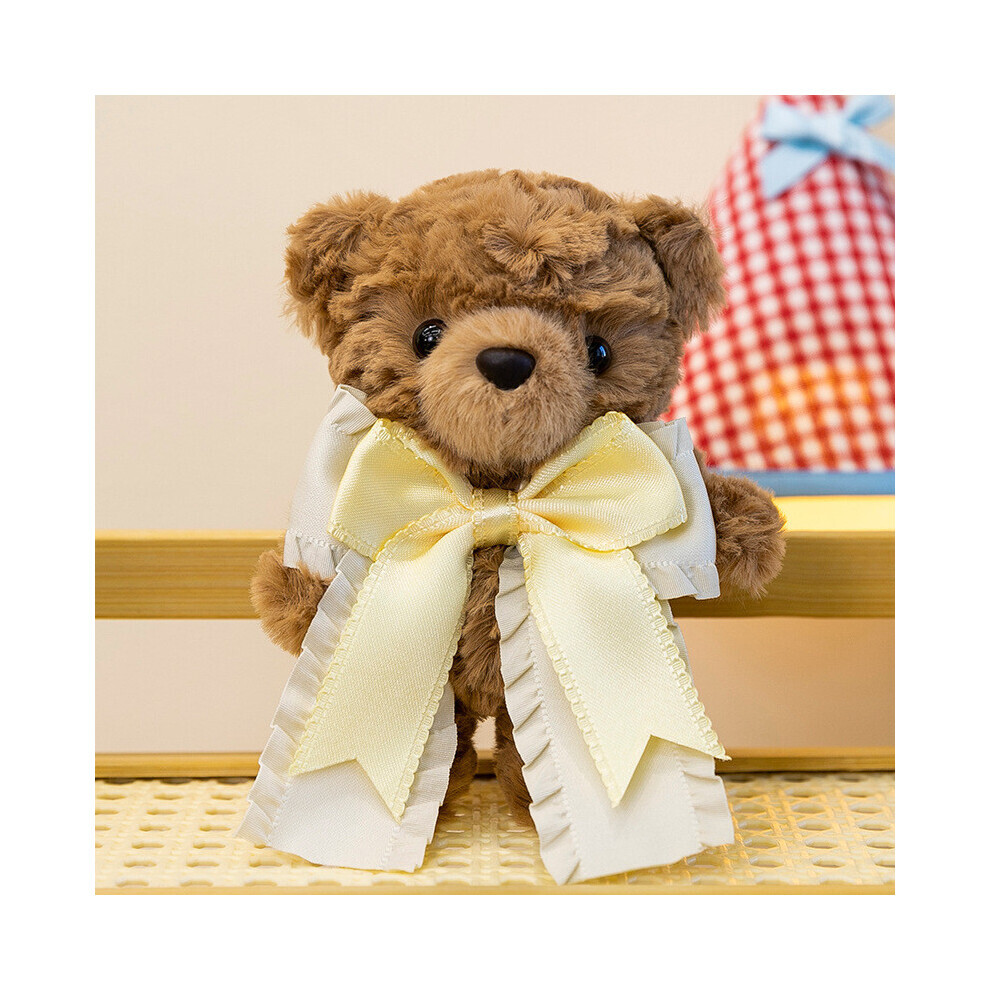 (Jaune) Couple mignon ours en peluche porte-clés Adorable ours en peluche avec nœud décoratif cravate