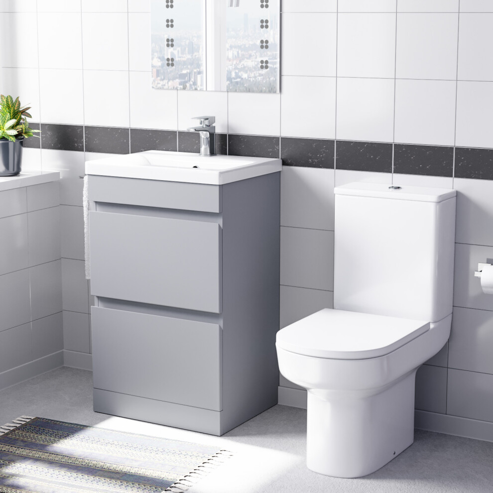 Nes Home Matte Grey 500mm 2 Drawers Basin Vanity & Rimless Close Couple Toilet